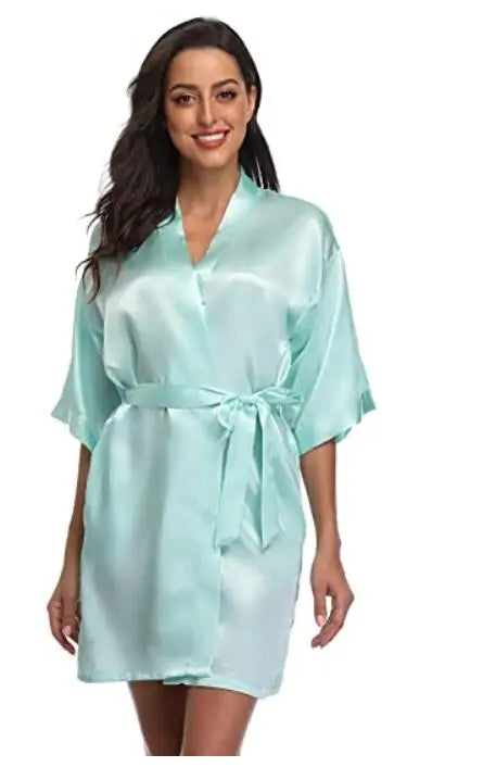 Green Nightgown Solid Color Kimono Lady Elegant Bathrobe Satin Homewear Wedding Bridal Gift Sleepwear Sexy Intimate Lingerie