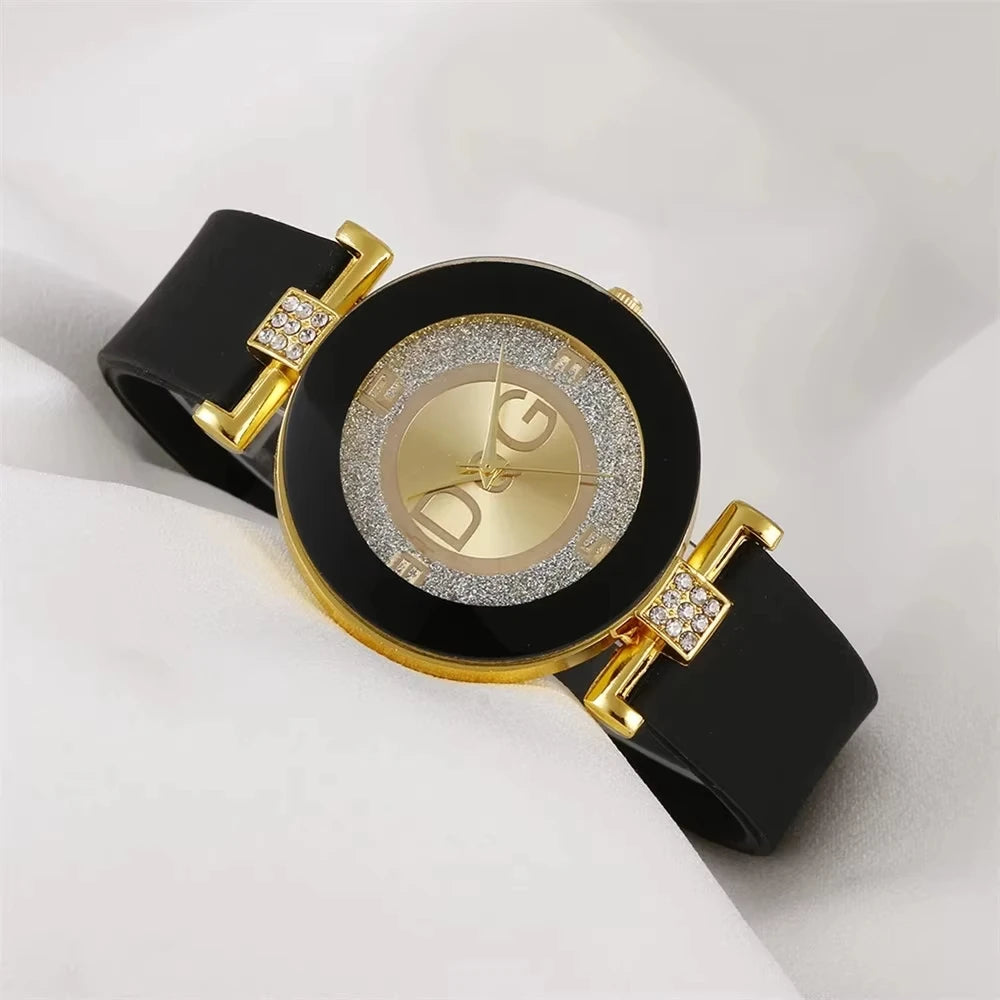 Fashion Women's Watch Minimalist Diamond Design Silica Gel Strap Quartz Watch Casual Women's Stainless Steel Watch Luxury Brand