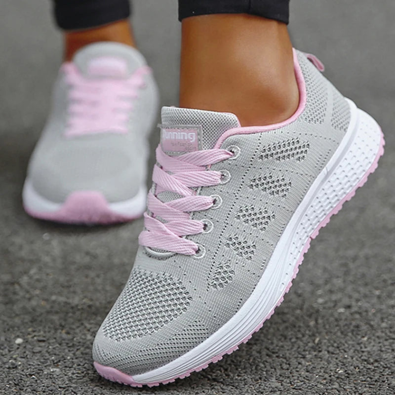 Fashion 2025 New Women's Sneakers Mesh Fabric Woman Shoes Walking Sneaker Woman Lace Up Tenis Feminino Sneakers For Women