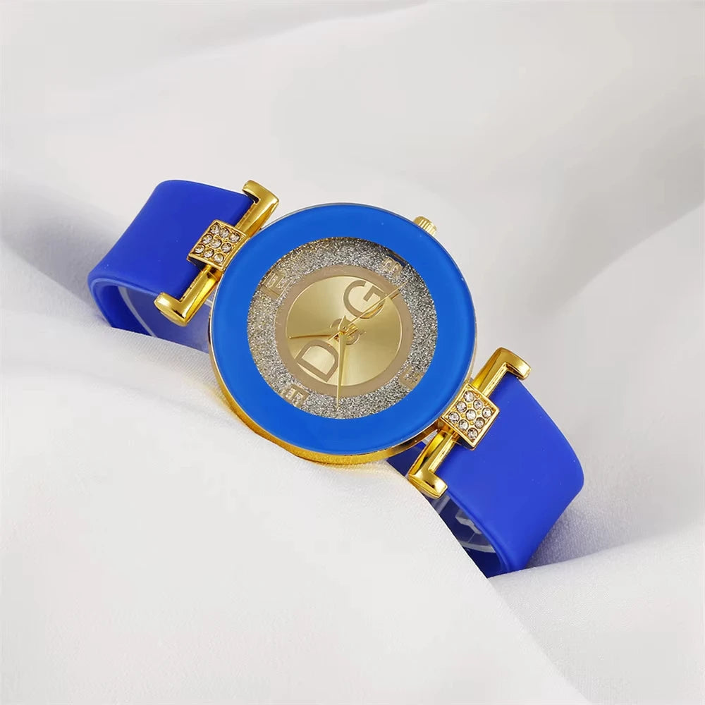 Fashion Women's Watch Minimalist Diamond Design Silica Gel Strap Quartz Watch Casual Women's Stainless Steel Watch Luxury Brand
