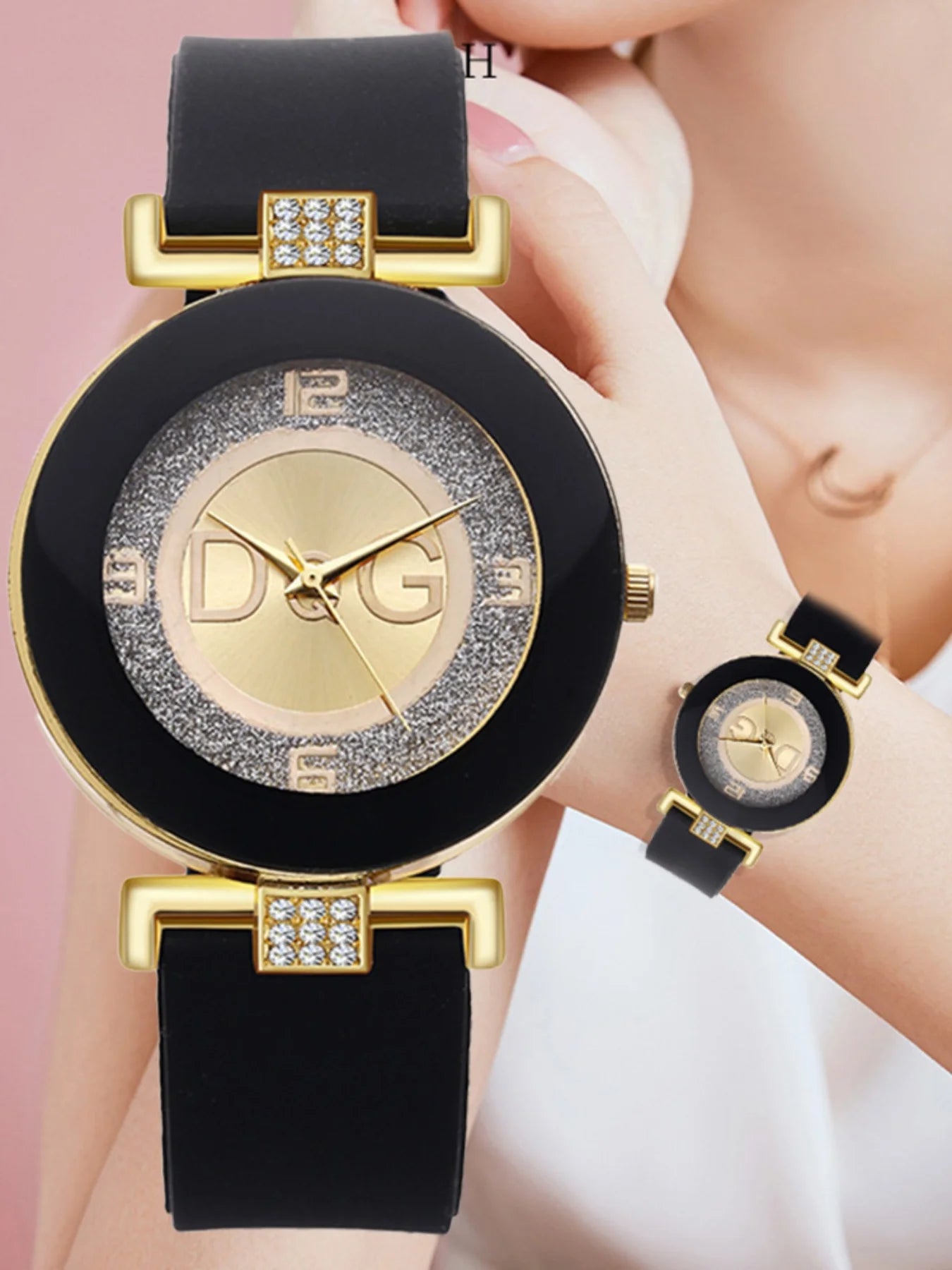 Fashion Women's Watch Minimalist Diamond Design Silica Gel Strap Quartz Watch Casual Women's Stainless Steel Watch Luxury Brand