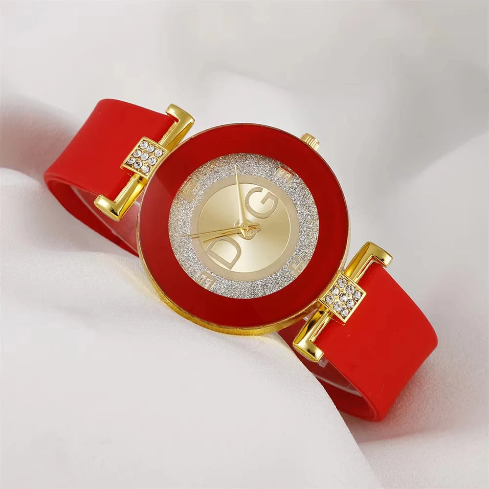 Fashion Women's Watch Minimalist Diamond Design Silica Gel Strap Quartz Watch Casual Women's Stainless Steel Watch Luxury Brand