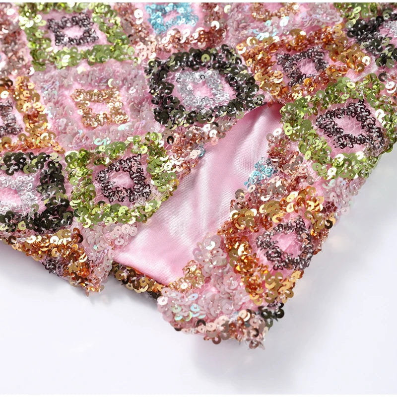 Sequined Mini Dresses Women Slim Square Collar Sleeveless Backless Party Dress Lady Summer Shine Robe Woman Holiday Stylish