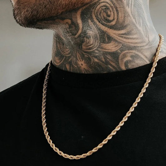Ropes Long Necklace for Men Women,Stainless Steel Minimalist Twist Rope Chain Necklace,Punk Gold Color Silver Color 2 TO 5mm