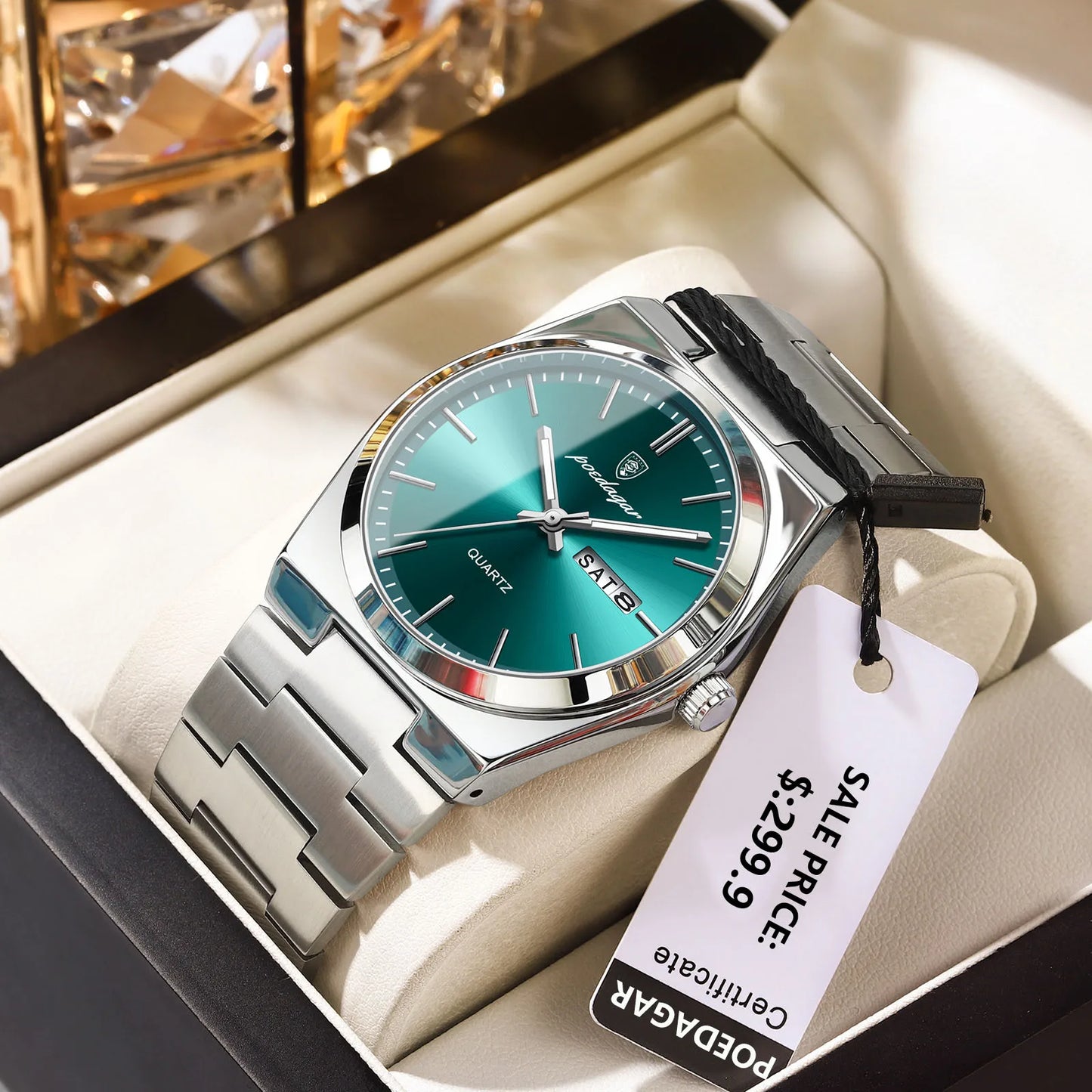 POEDAGAR Luxury Sport Quartz Man Wristwatch Waterproof Luminous Date Week Men Watches Stainless Steel Men's Watch Male Reloj+box