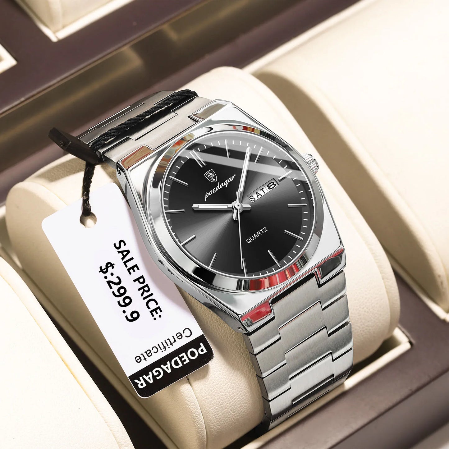 POEDAGAR Luxury Sport Quartz Man Wristwatch Waterproof Luminous Date Week Men Watches Stainless Steel Men's Watch Male Reloj+box