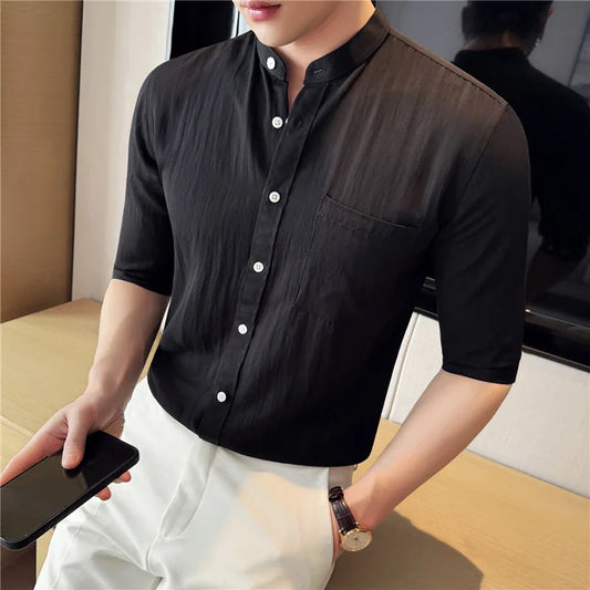 Luxury Textured Mandarin Collar Men's Shirt