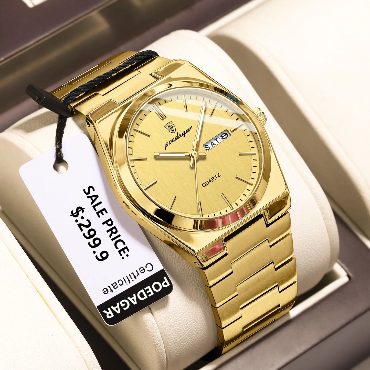 POEDAGAR Luxury Sport Quartz Man Wristwatch Waterproof Luminous Date Week Men Watches Stainless Steel Men's Watch Male Reloj+box