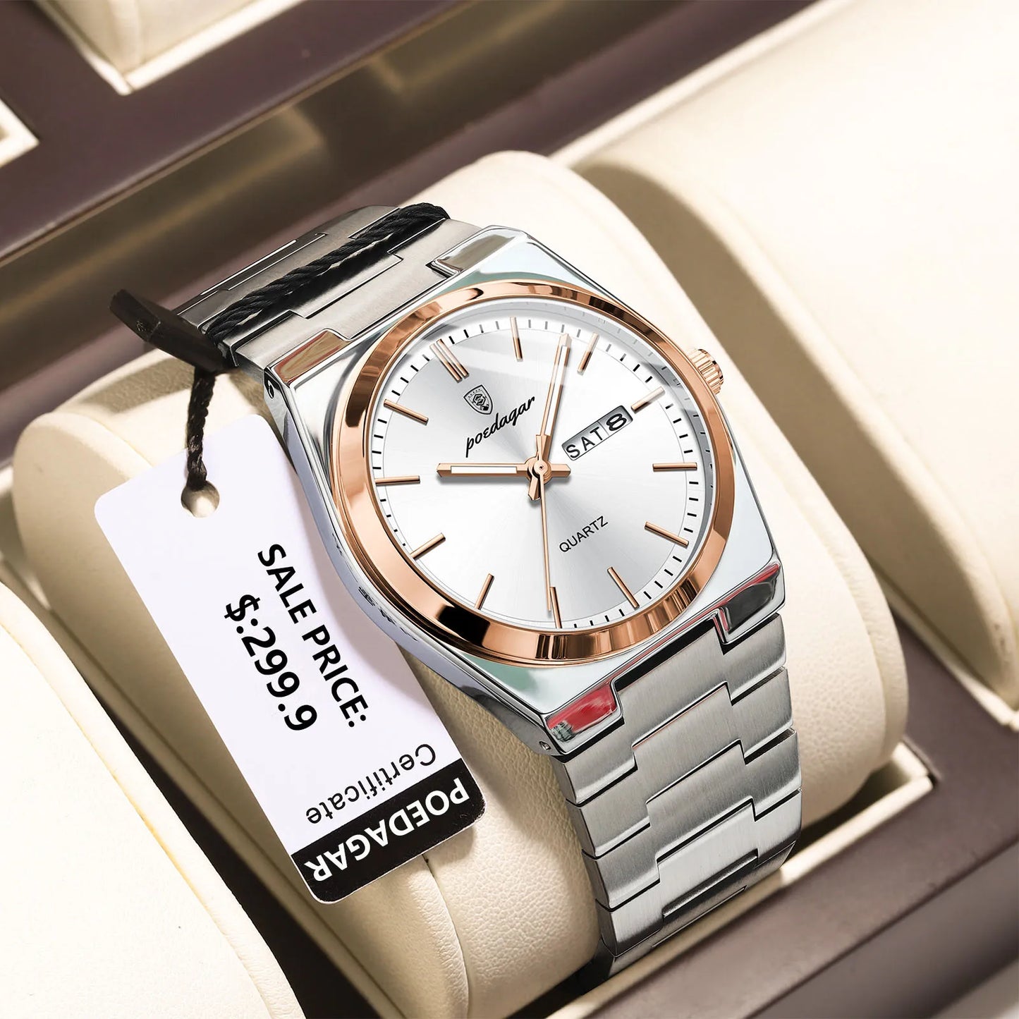 POEDAGAR Luxury Sport Quartz Man Wristwatch Waterproof Luminous Date Week Men Watches Stainless Steel Men's Watch Male Reloj+box