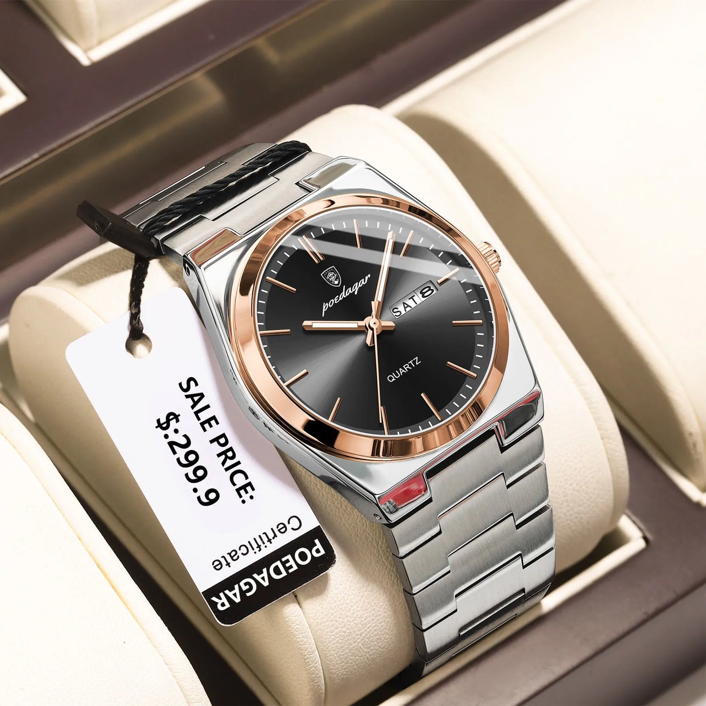 POEDAGAR Luxury Sport Quartz Man Wristwatch Waterproof Luminous Date Week Men Watches Stainless Steel Men's Watch Male Reloj+box