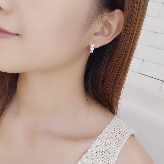 CHSHINE 925 sterling silver new women's fashion high quality jewelry crystal zircon flower type three five-leaf flower earrings