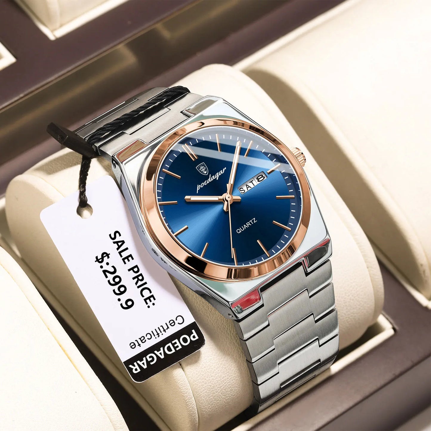 POEDAGAR Luxury Sport Quartz Man Wristwatch Waterproof Luminous Date Week Men Watches Stainless Steel Men's Watch Male Reloj+box