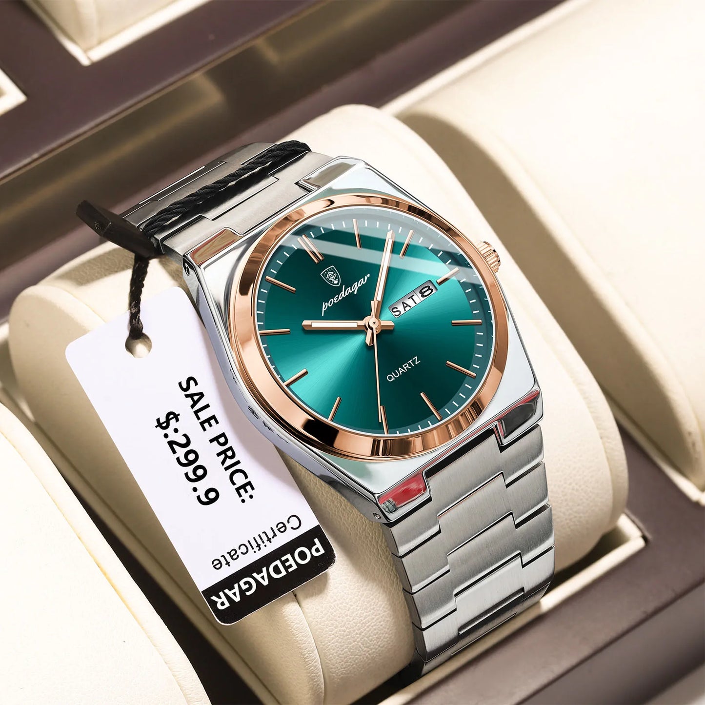 POEDAGAR Luxury Sport Quartz Man Wristwatch Waterproof Luminous Date Week Men Watches Stainless Steel Men's Watch Male Reloj+box