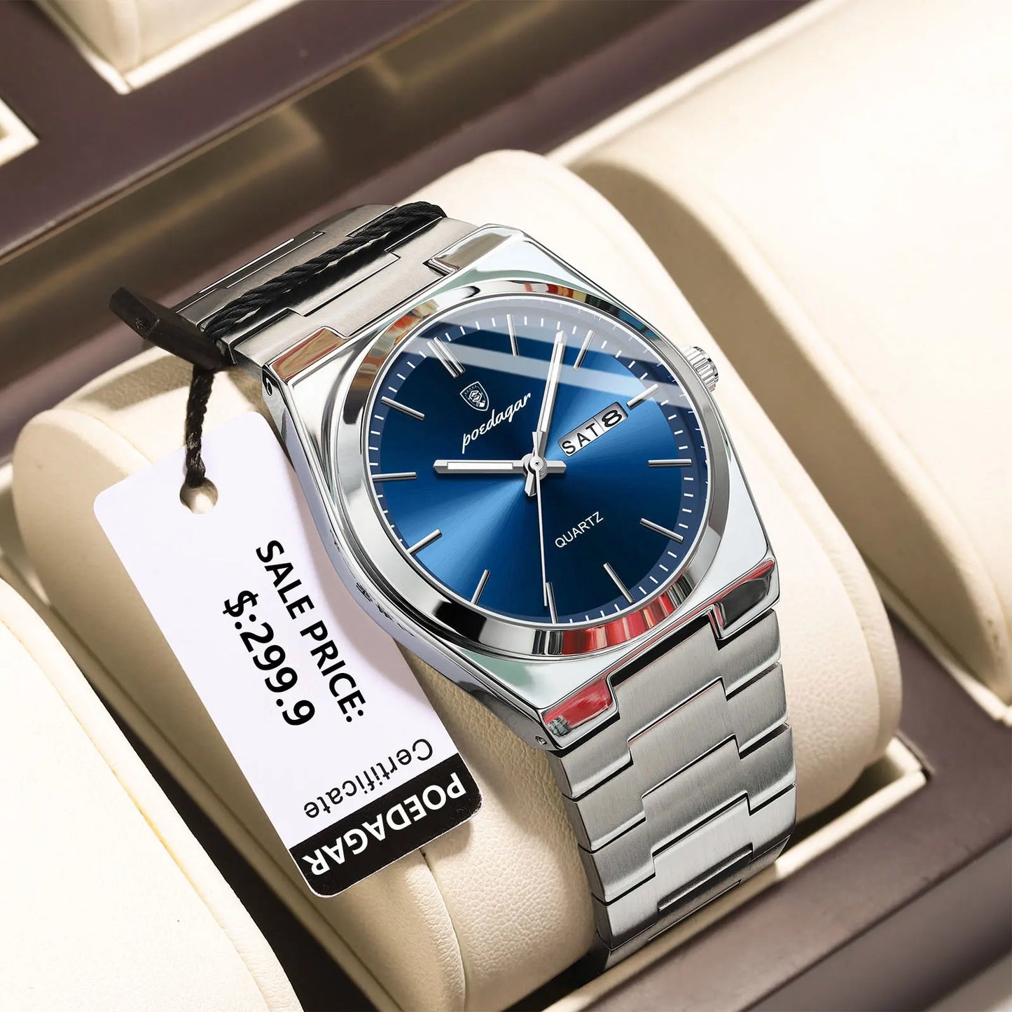 POEDAGAR Luxury Sport Quartz Man Wristwatch Waterproof Luminous Date Week Men Watches Stainless Steel Men's Watch Male Reloj+box