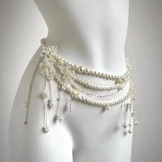 Multilayer Pearl Belt Waist Chain for Women's Fashion Retro Y2K Designer Belt Character Playing Clothes Accessories Party Belts