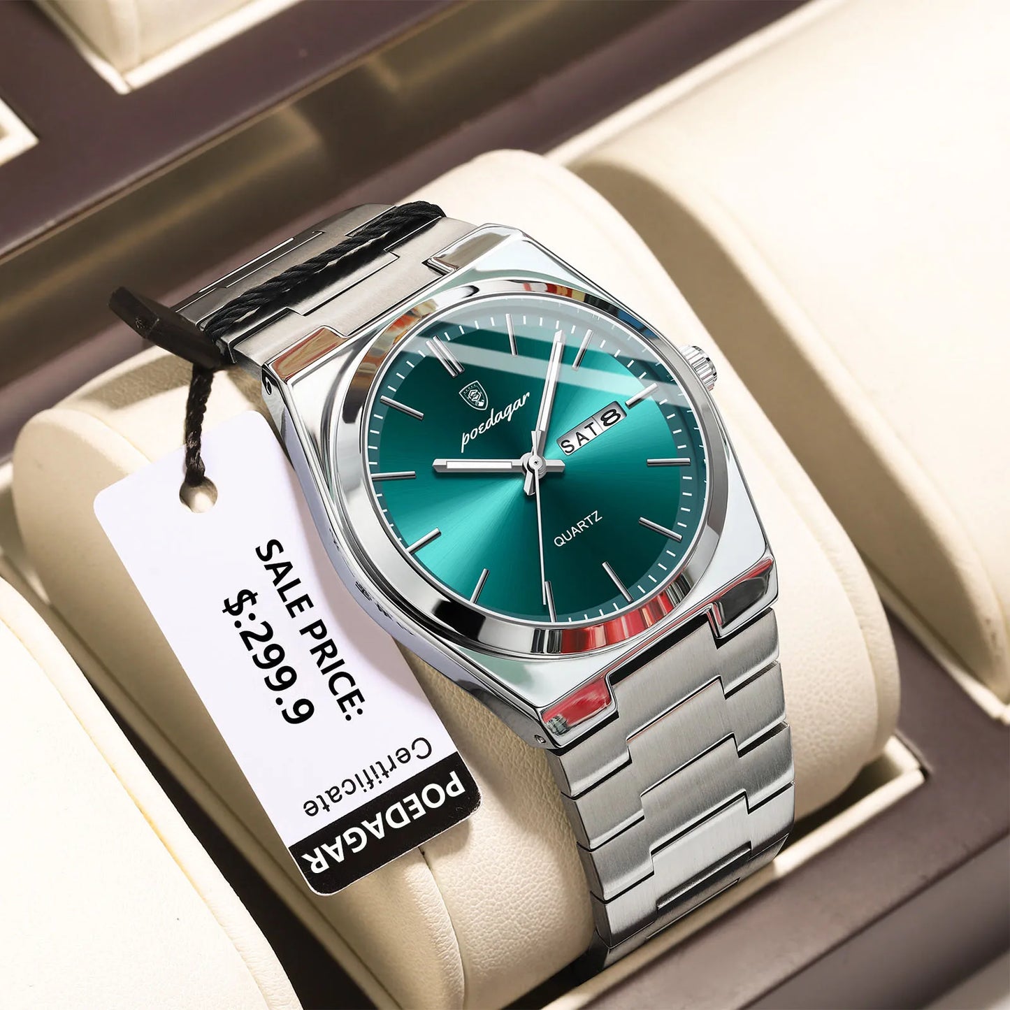 POEDAGAR Luxury Sport Quartz Man Wristwatch Waterproof Luminous Date Week Men Watches Stainless Steel Men's Watch Male Reloj+box