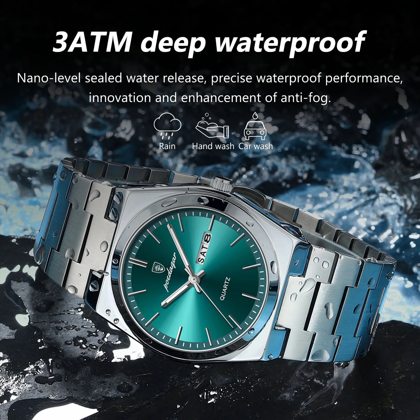 POEDAGAR Luxury Sport Quartz Man Wristwatch Waterproof Luminous Date Week Men Watches Stainless Steel Men's Watch Male Reloj+box