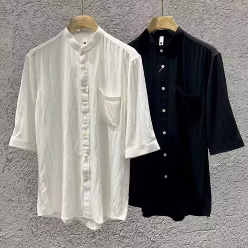 Luxury Textured Mandarin Collar Men's Shirt